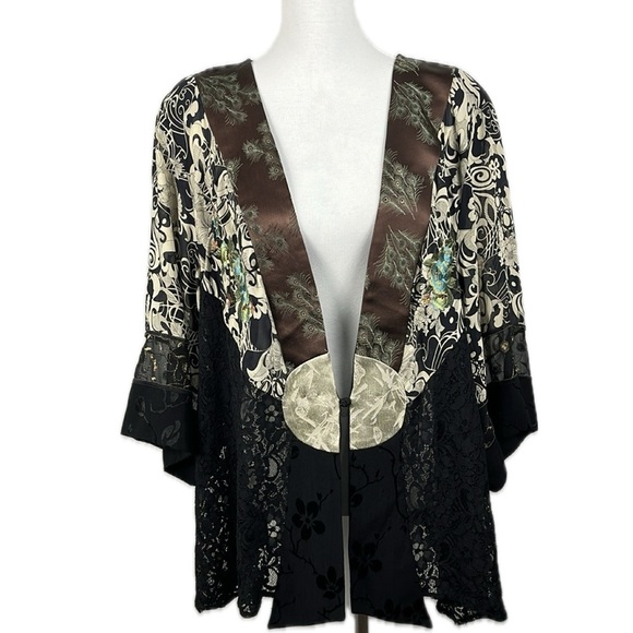 Vintage Spencer Alexis Kimono Jacket Sz 3X Brocade Peacock Embroidery Lace Artsy - Picture 1 of 14